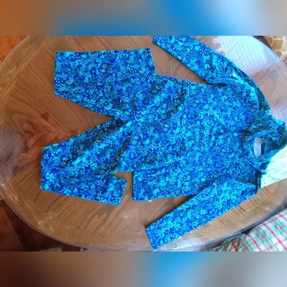 Talbots Blue/Green Flora‎ lFunnel Neck Pullover/Jogger/Loungewear (Size S/XS) - Picture 5 of 12